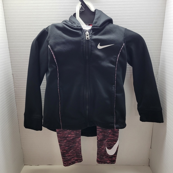 Nike Girls 2T Black Zip Hoodie & Pink Leggings 2-Piece Set - Picture 1 of 10